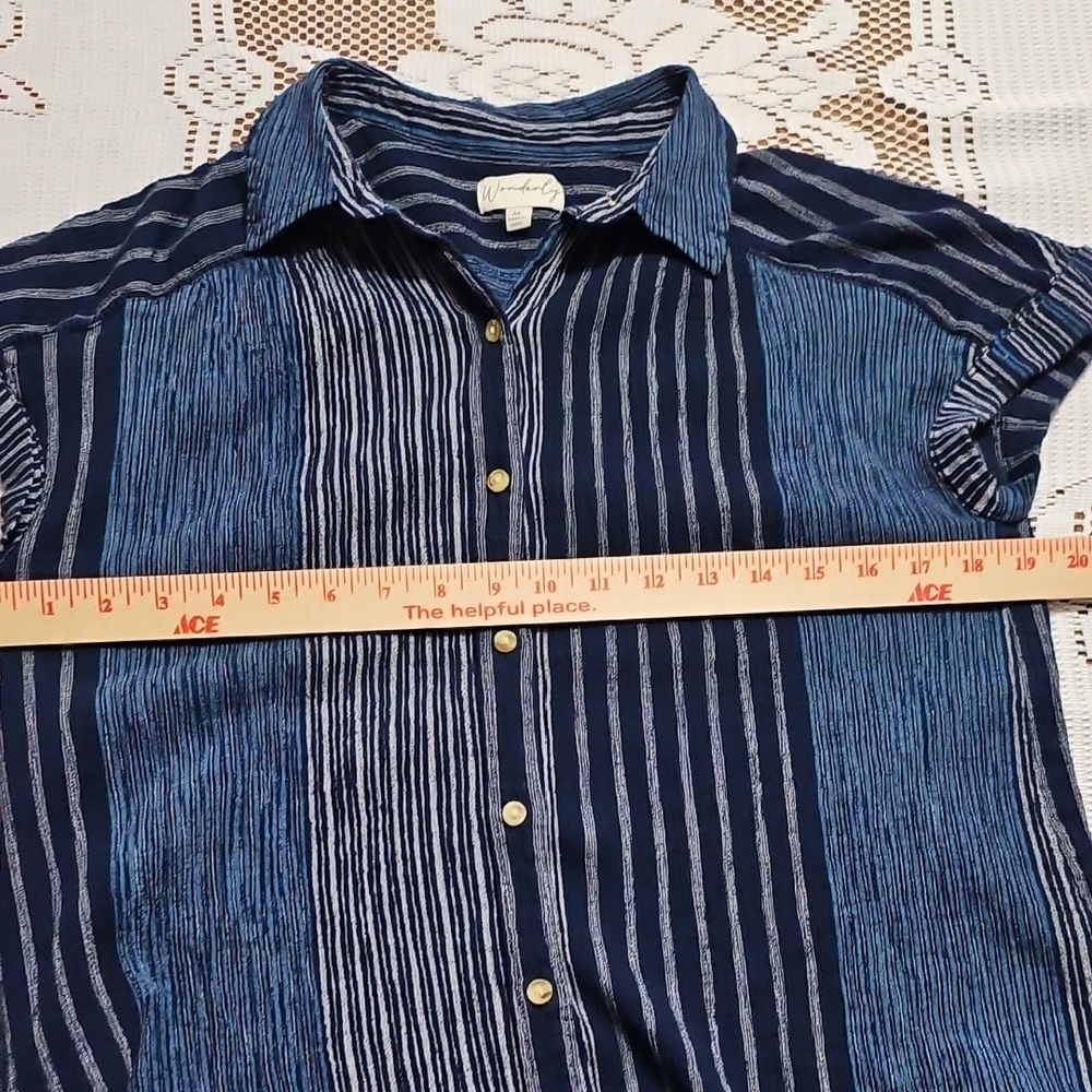 Wonderly Navy and Light Blue Striped Shirt 100% Cotton - Picture 6 of 11